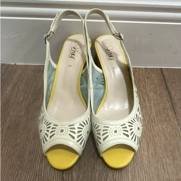 Azura Sandals Womens Size 10 White & Yellow Spring Step Engagement Slingback - Picture 5 of 8